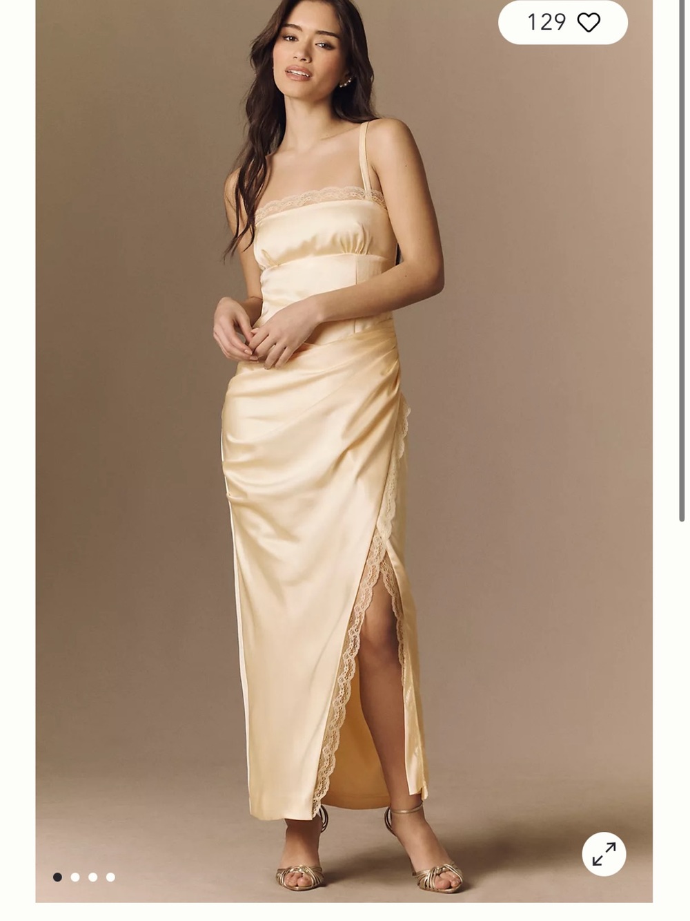 BHLDN satin and lace maxi dress buttercream NWOT
